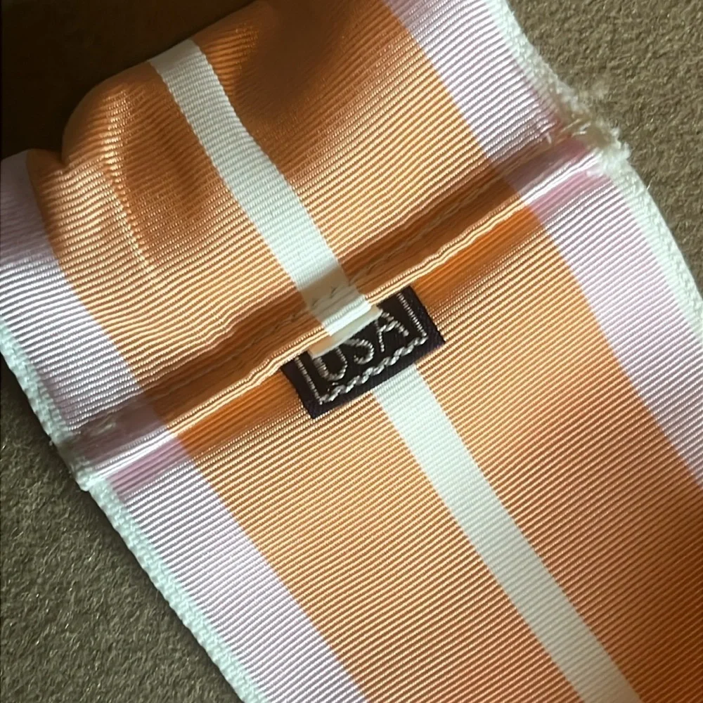 RALPH LAUREN 3” Wide Striped Ribbon Belt - Pastel Orange & Pink - XS to Med
